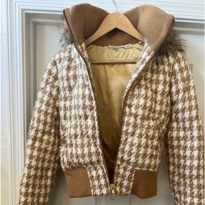DKNY Jeans Houndstooth Jacket with 'Faux Fur' Hood